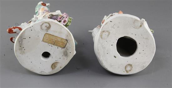 A pair of Derby figures of musicians, c. 1760-5, h, 20cm and 19.5cm,